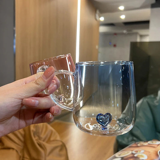 Love Gradient Glass Couple Mug 400ml – Romantic Gift Idea Glass Coffee Mug Peaceful Pleasures Health and Wellness