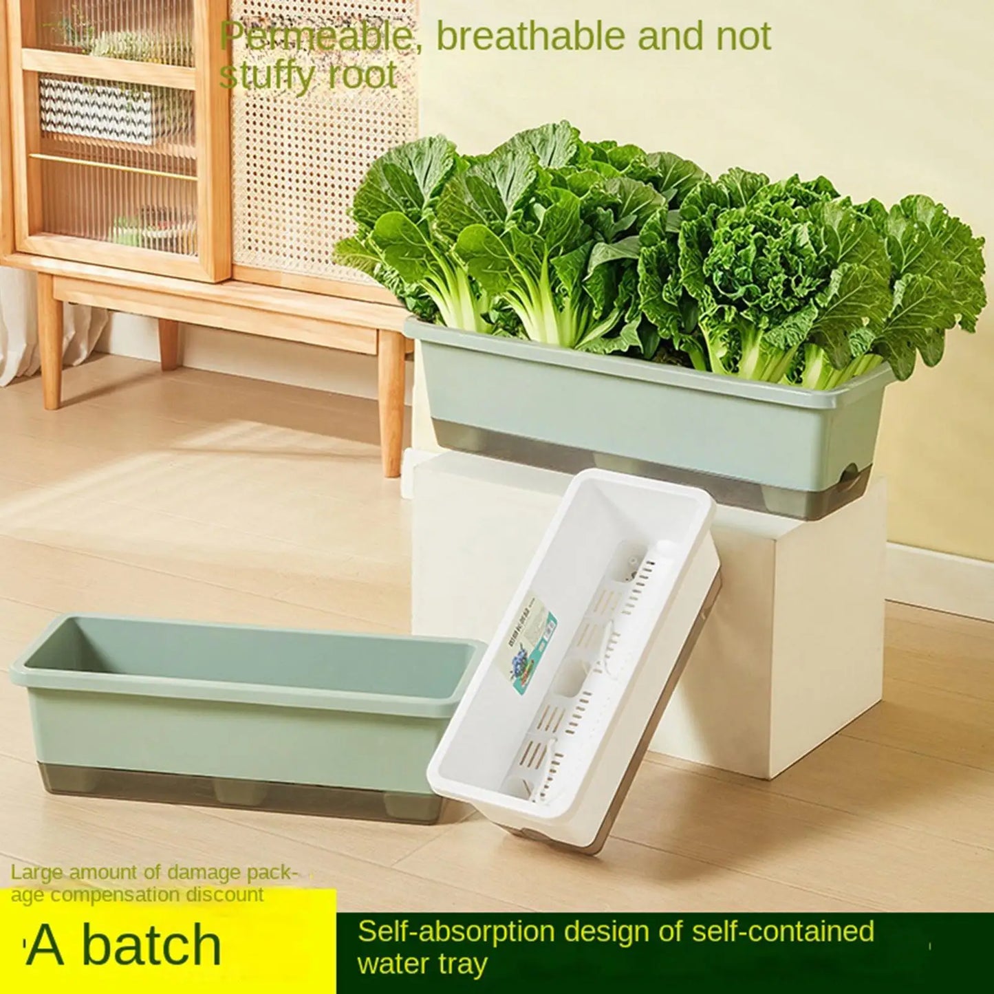 Self-Watering Rectangular Planter with Drainage & Absorbent Rope