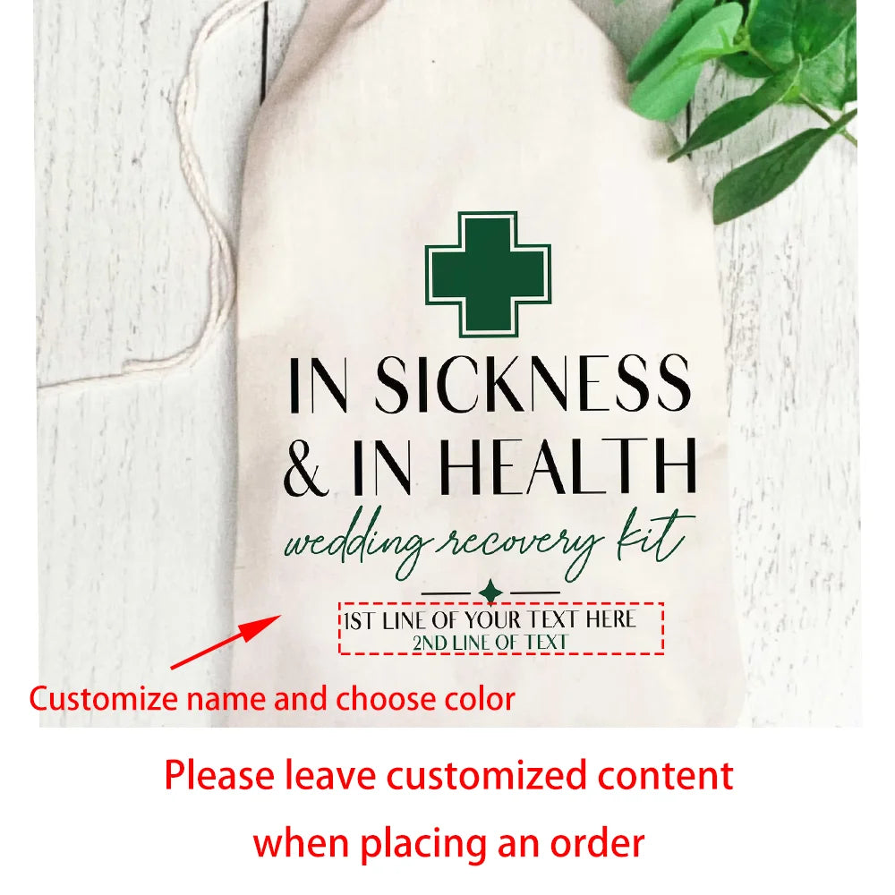 Custom "In Sickness & In Health" Wedding Hangover Recovery Kit Bag
