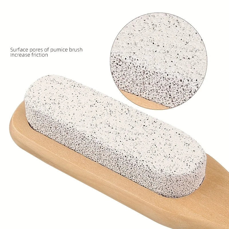 1pc Scrub Pumice Stone Foot Callus Remover Manual Scrubber Wooden Handle Natural Wood Design Durable Foot Care Tool Peaceful Pleasures Health and Wellness