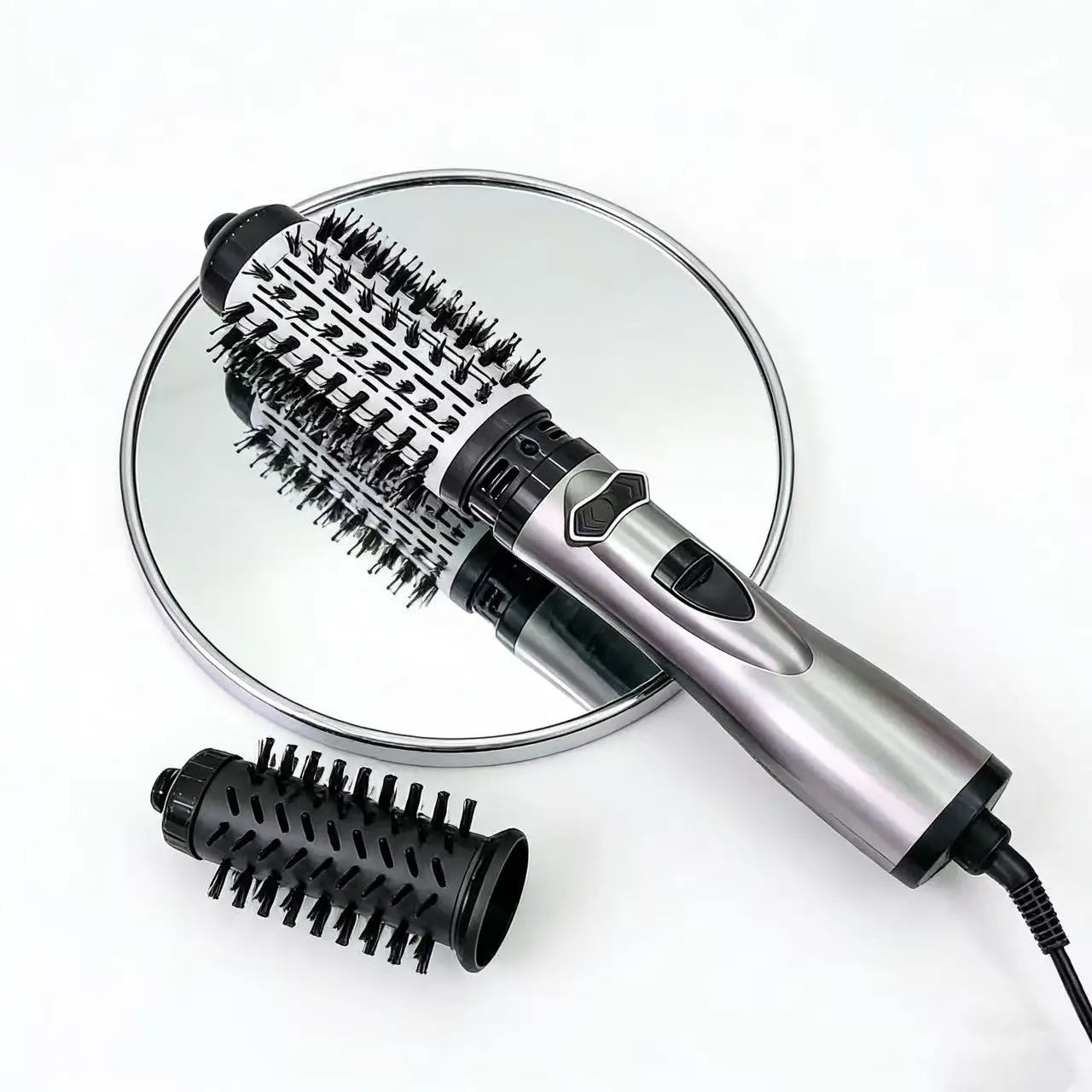 Hair Dryer Brush One Step Hot Air Styler Automatic Rotating Anti-Scald Constant Temperature Straight Curling Iron for Home Use Peaceful Pleasures Health and Wellness Gray EU
