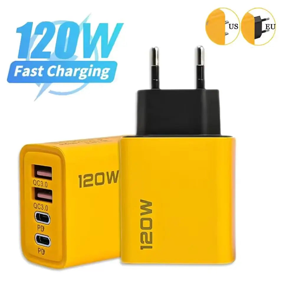 120W 4-Port USB-C PD Fast Charger | QC3.0 Wall Adapter