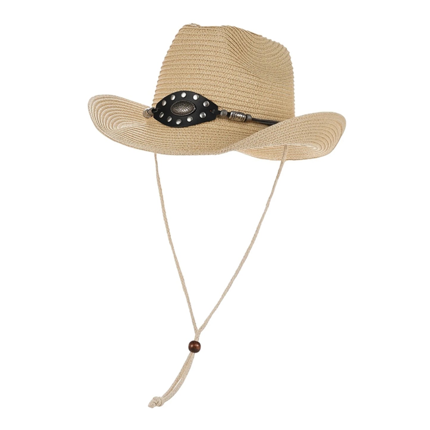 Western Cowboy Straw Hat Wide Brim Sun Protect Retro Outdoor Camping Beach Hat Adjustable Headband Peaceful Pleasures Health and Wellness Khaki