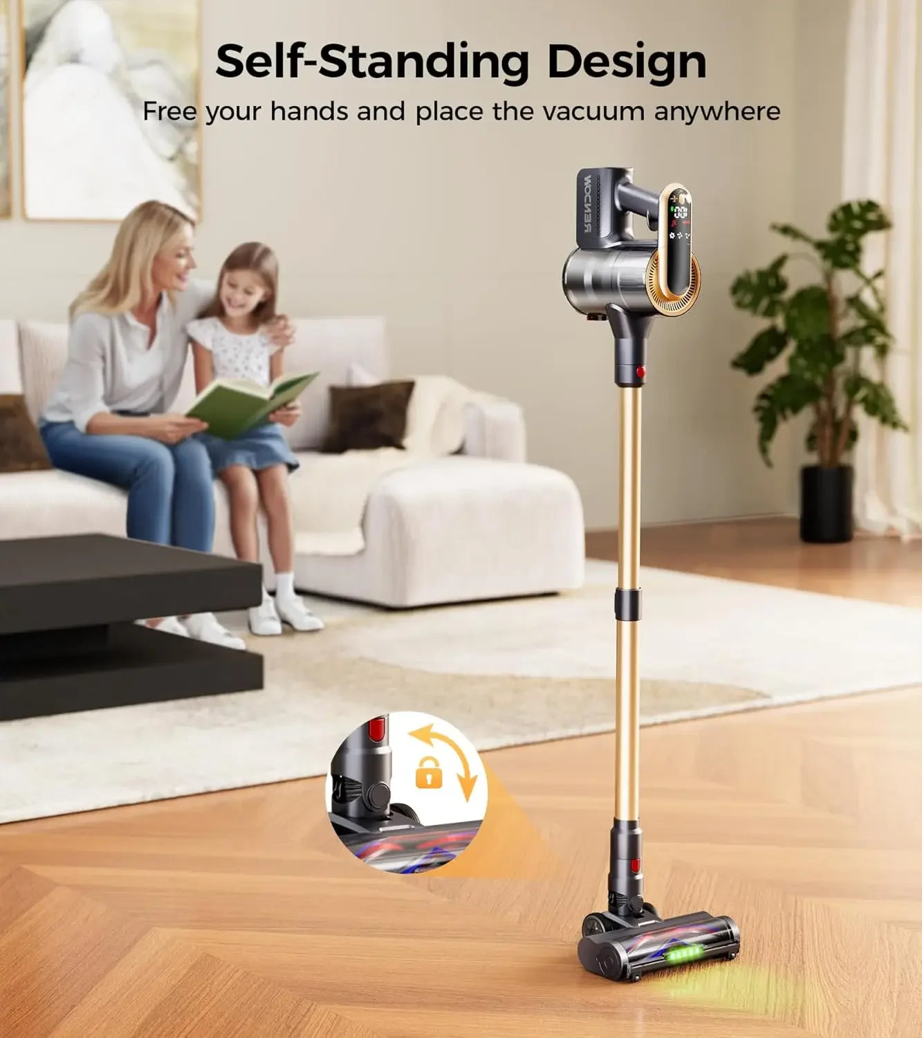 Cordless Vacuum Cleaner 550W 45Kpa 65Mins Self-Standing LED Display Anti-Tangle for Pet Hair Carpet Hard Floor Peaceful Pleasures Health and Wellness