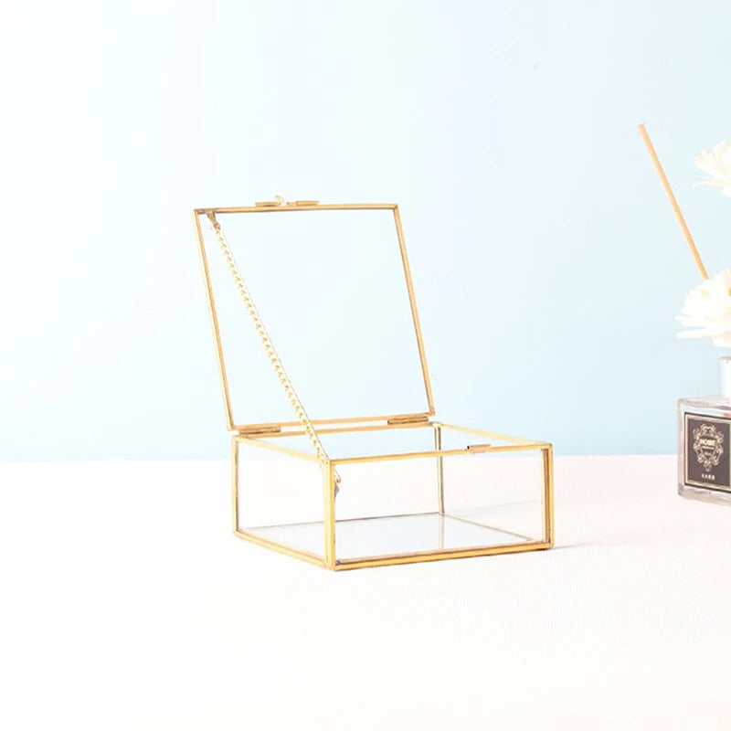 Hexagon Transparent Glass Jewelry Box Wedding Ring Box Geometric Clear Glass Jewelry Organizer Holder Tabletop Container Peaceful Pleasures Health and Wellness