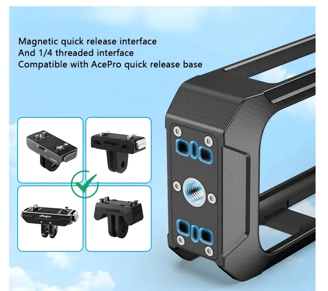 PC Cage Frame for Insta360 X5 | Cold Shoe Quick Release