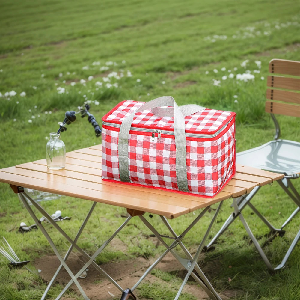 Checkered Picnic Insulated Lunch Bag – Large Capacity Waterproof Insulated Bag Peaceful Pleasures Health and Wellness