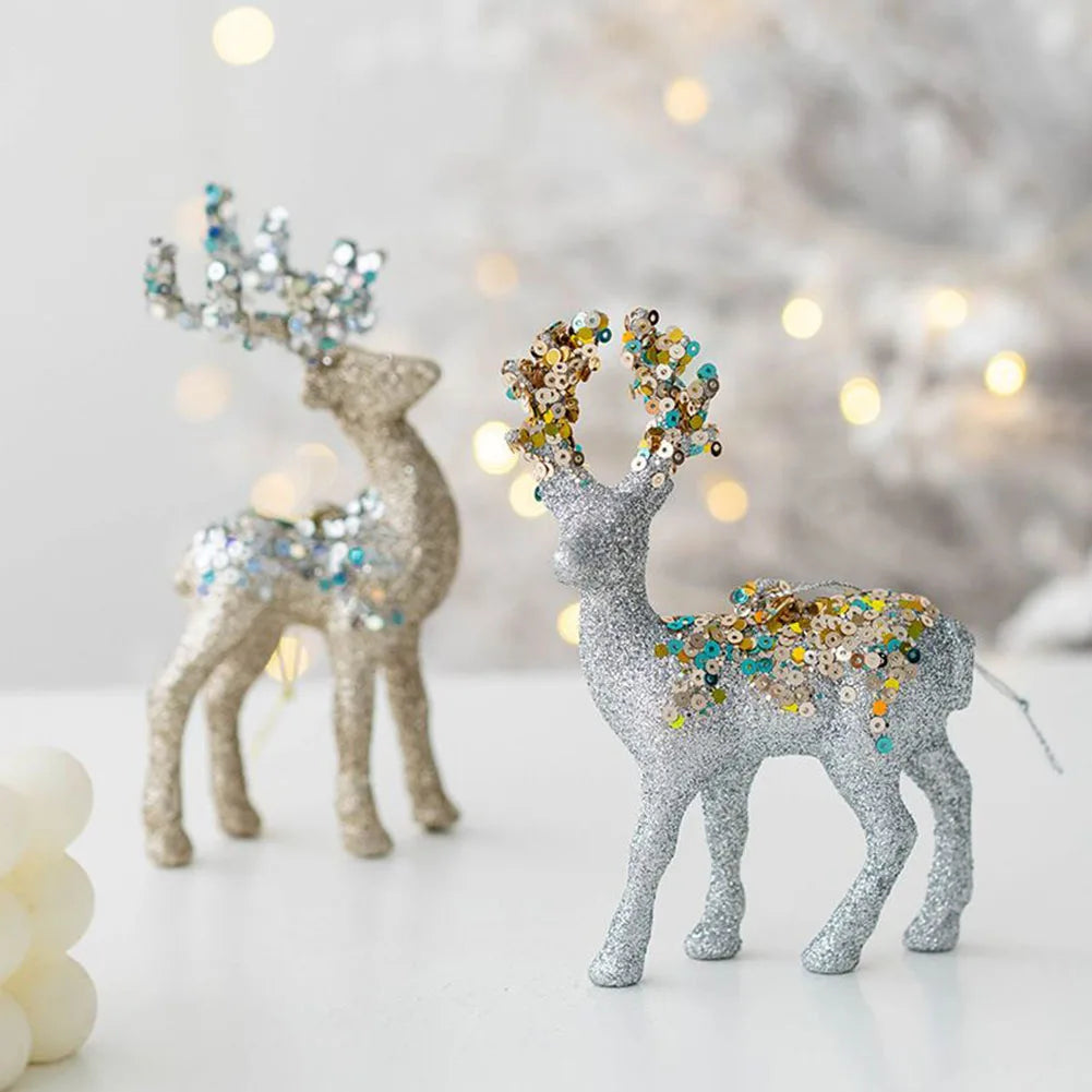Glittering Christmas Reindeer Sculpture – Elk Deer Ornament Decor