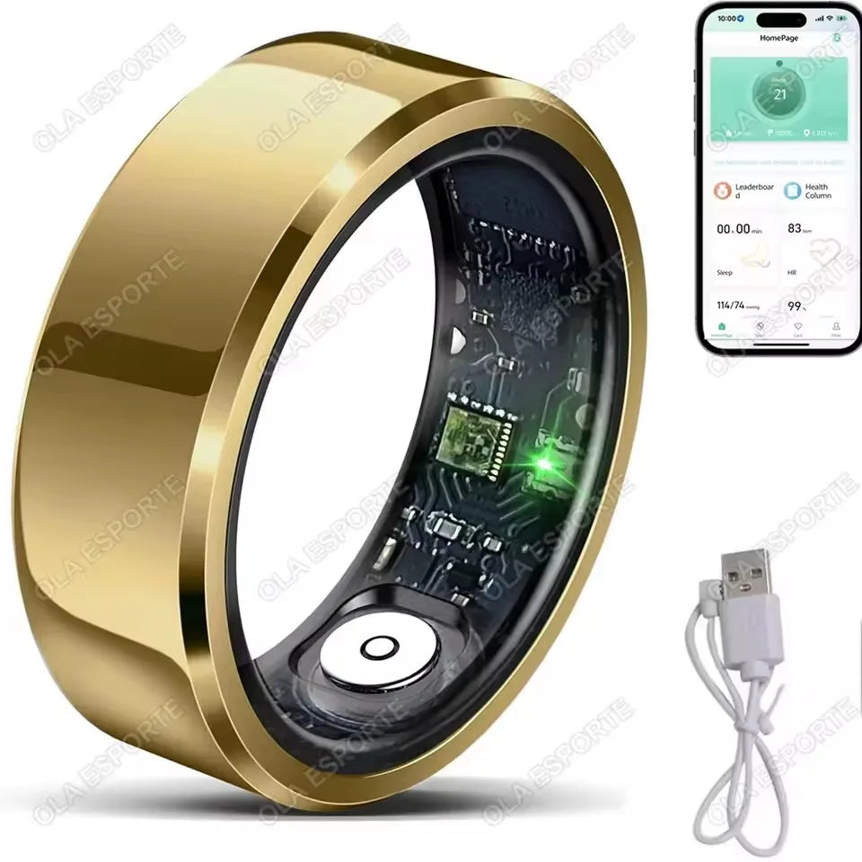 2025 Smart Ring Blood Pressure Heart Rate Sleep Monitoring Smartring IP68 & 5ATM Waterproof Multi-sport Mode Smartring Man Women Peaceful Pleasures Health and Wellness Gold 9