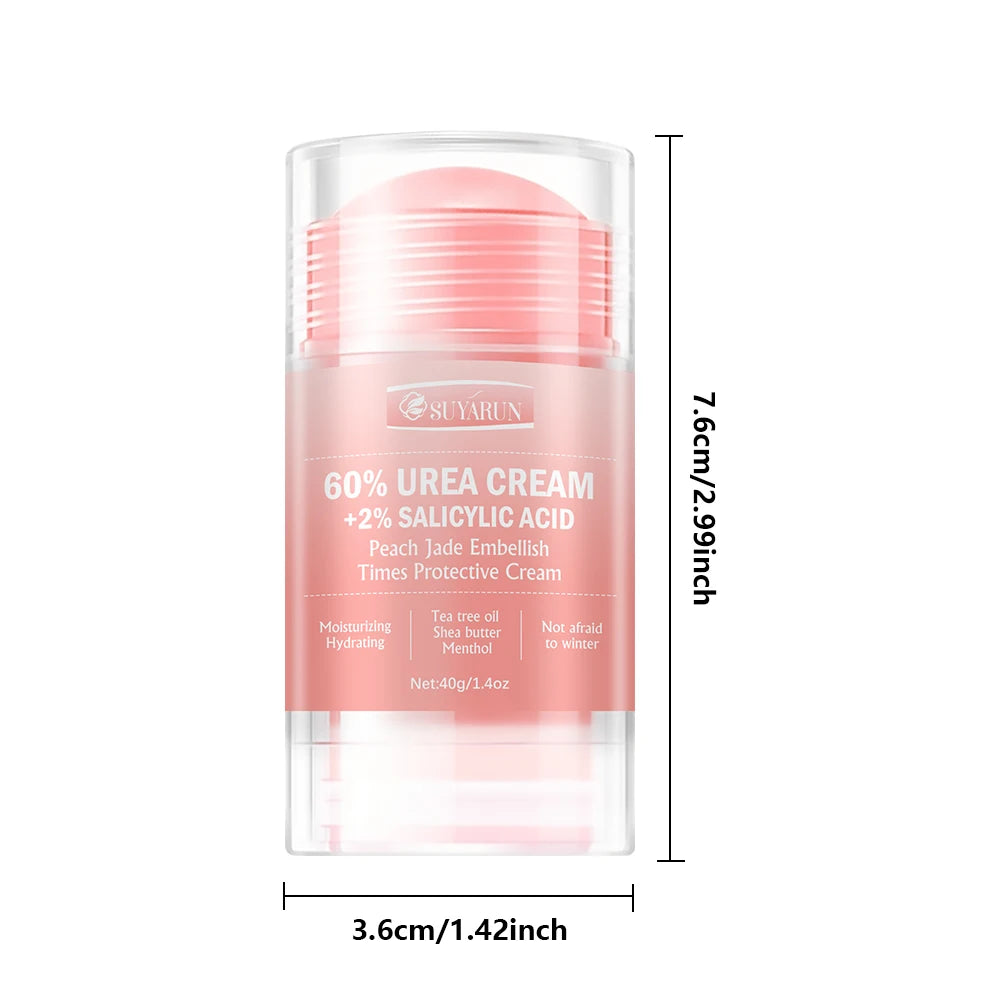 SUYARUN 60% Urea Cream & Peach Scented Foot Balm Stick Combo – Intensive Cracked Heel Repair, Deep Moisturizing and Hydration. Peaceful Pleasures Health and Wellness