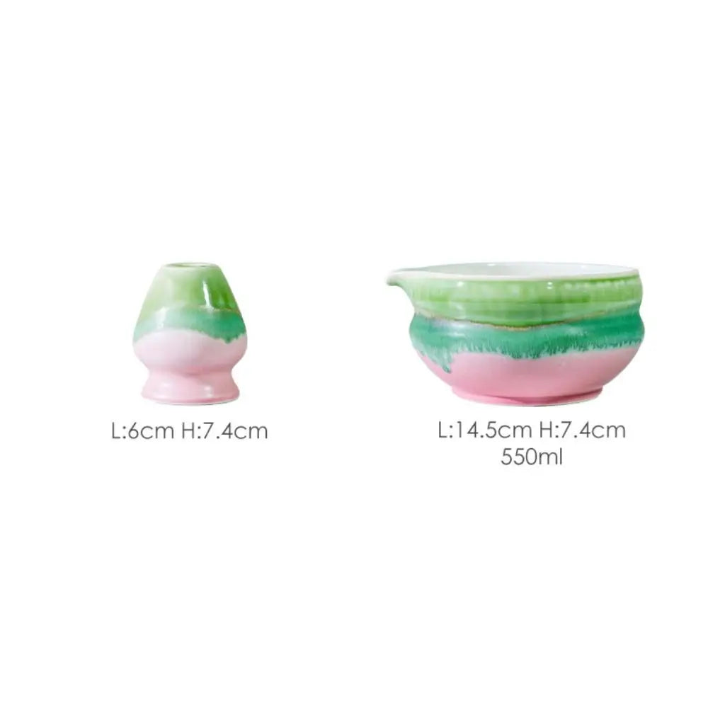Ceramic Matcha Bowl with Pouring Spout & Whisk Holder Set