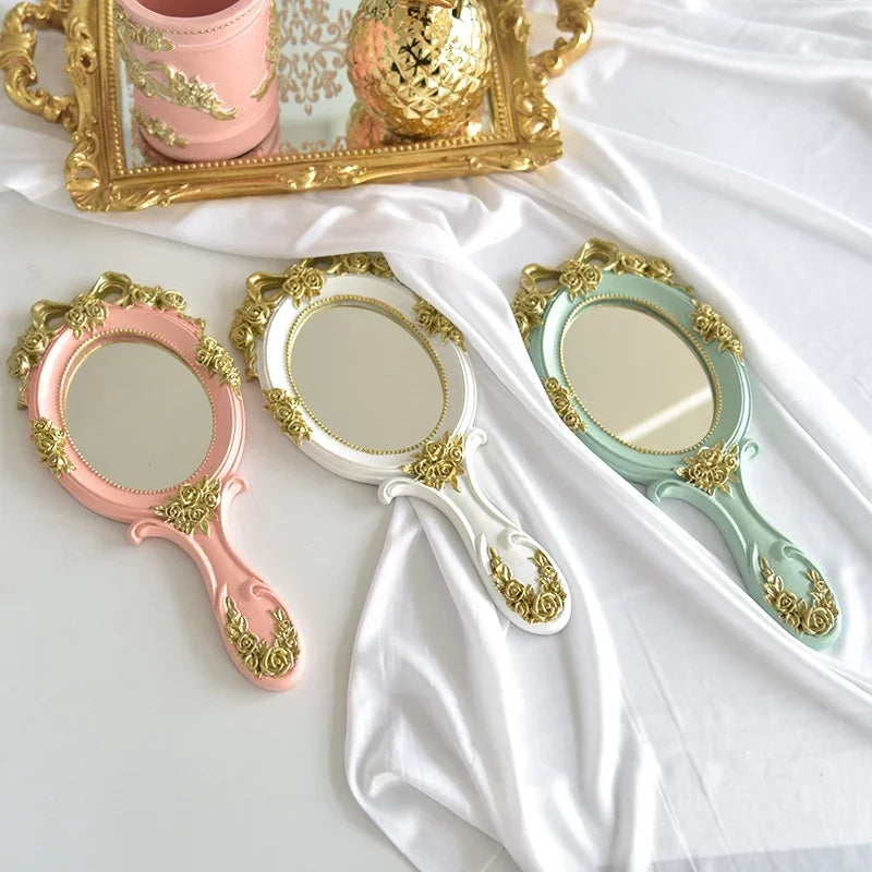 Cute Creative Vintage Hand Mirrors Makeup Vanity Mirror Handheld Cosmetic Mirror with Handle for Gifts Peaceful Pleasures Health and Wellness