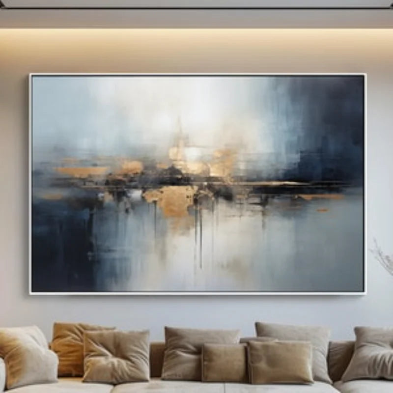 100% Hand Drawn, Textured, Acrylic Abstract, Wall Decoration for Living Room and Office Murals in Gold, Black, Beige, Navy Blue Peaceful Pleasures Health and Wellness