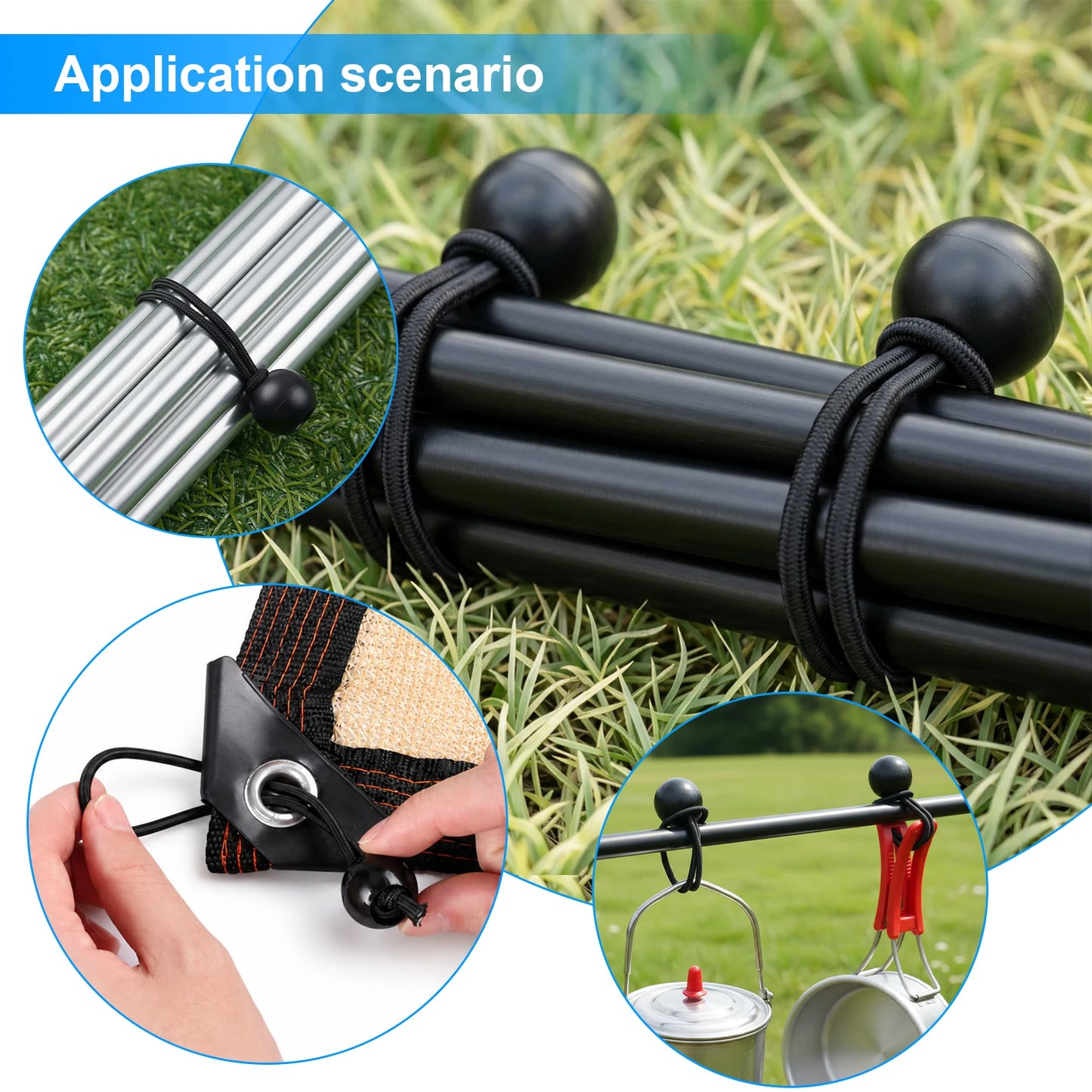 Outdoor Elastic Ball Rope Bungee Cords Portable Tent Fixing Tarpaulin Awning Canopy Heavy Duty Tarp Tie Down for Shelter Cargo Peaceful Pleasures Health and Wellness