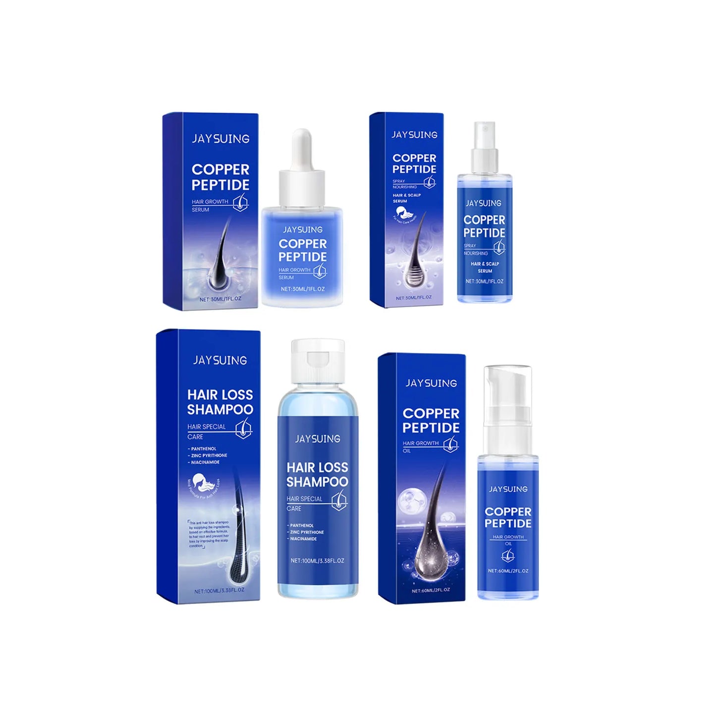 Copper Peptide Hair Growth Set – Shampoo, Serum, Spray & Oil