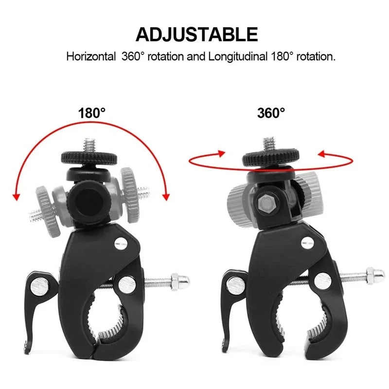 360° Bike Handlebar Camera Mount – Universal 1/4" Tripod Clamp