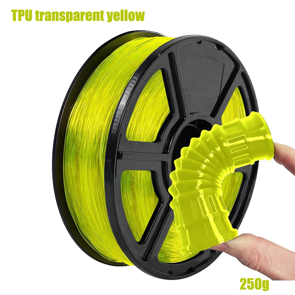 TPU 1.75mm Flexible 3D Printer Filament Transparent Yellow 95A 250g