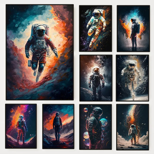 Astronaut Canvas Wall Art | Modern Sci-Fi Space Poster Print Canvas Wall Art Peaceful Pleasures Health and Wellness