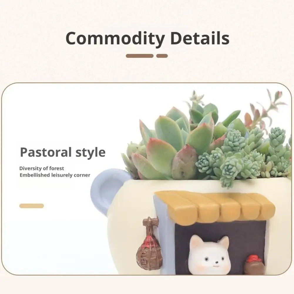 Kitty Fox Resin Succulent Planter | Mini Fairy Garden Pot