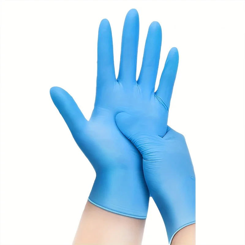 100PCS Blue/Black Nitrile Gloves Disposable Waterproof Blue Gloves Kitchen Dishwashing Pet Bathing Beauty Hair Styling Tools Peaceful Pleasures Health and Wellness Blue-100PCS