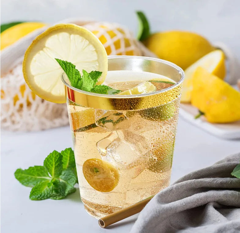 50 Pack Gold Rimmed Plastic Cups 10 oz Clear Tumblers Fancy Disposable Hard Plastic Cups with Gold Rim for Wedding Elegant Party Peaceful Pleasures Health and Wellness