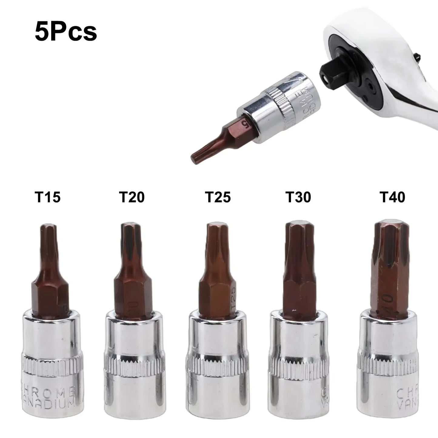 5 Pcs Torx Screwdriver Bits 1/4 Inch Drive Socket Head Tools T15 T20 T25 T30 T40 Socket Wrench Adapter Hand Tools Peaceful Pleasures Health and Wellness