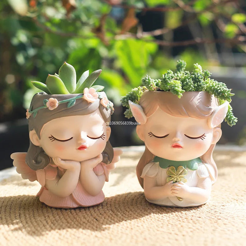 Girl Head Planter Cartoon Girl Statue Figurine Resin Creative Flowerpot for Living Room Indoor Outdoor Garden Tabletop Gifts Peaceful Pleasures Health and Wellness