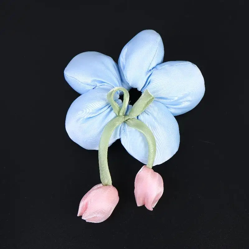 Candy Color Flower Scrunchie – Soft Fabric Hair Tie for Women