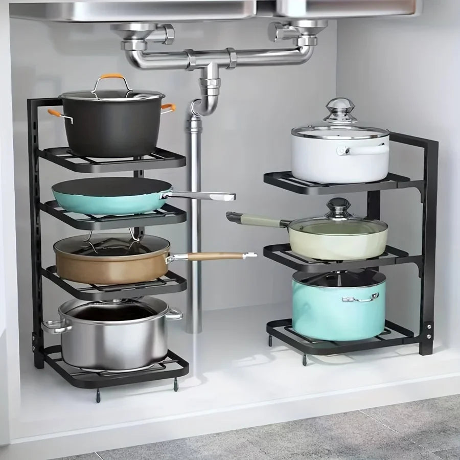 Adjustable Multi-Layer Kitchen Shelf, Pot Rack & Sink Organizer