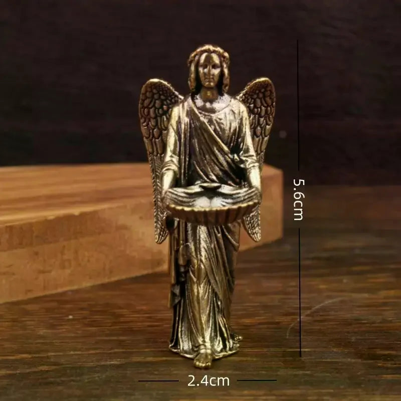 Handmade Brass Guardian Angel Figurine | Decorative Wings Statue Angel Figurine Peaceful Pleasures Health and Wellness