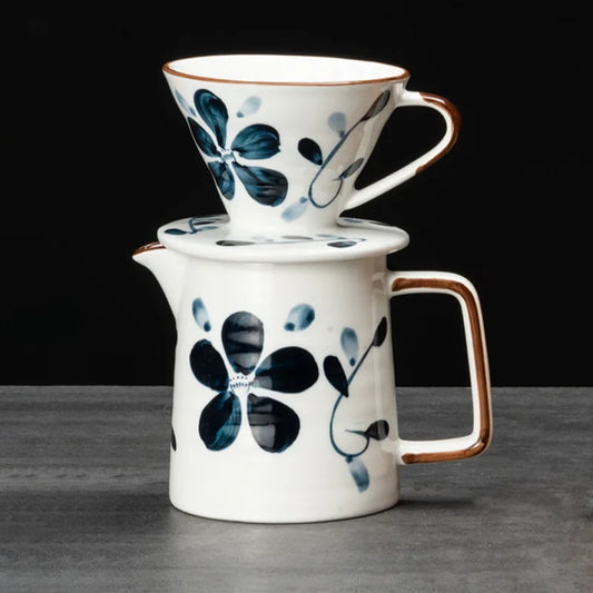 Hand brewed coffee Machine Filter Ceramic Coffee Machine, 500ml Hand Brewed Coffee Drip (Blue And White, V02), Peaceful Pleasures Health and Wellness