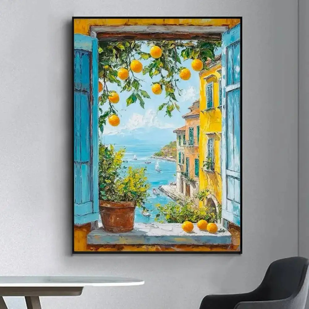 Lemon Abstract Landscape Retro Frameless Canvas Wall Art Print