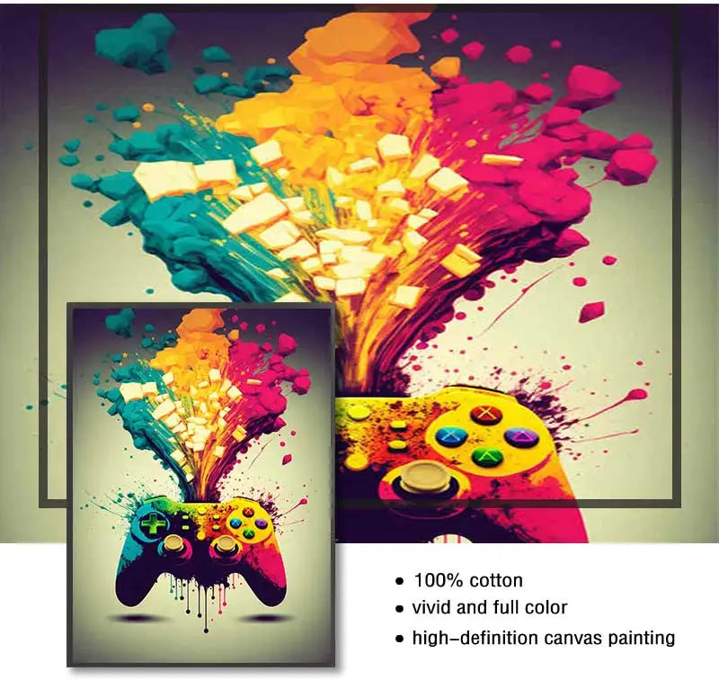 Colorful Game Controller Wall Art Poster Prints Nordic Aesthetic Picture Canvas Painting Gaming Boy Room Home Decoration Peaceful Pleasures Health and Wellness
