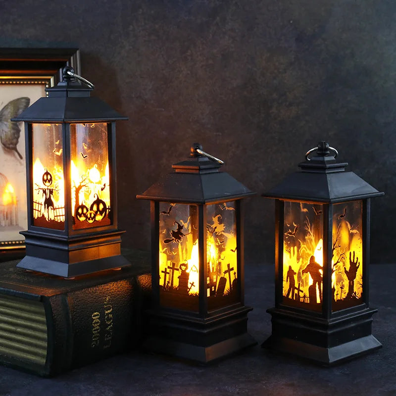 Halloween Pumpkin Castle Decorative Lamp Simulated Flame LED Light Small Hand Lantern For Holiday Outdoor Bar Garden Decoration Peaceful Pleasures Health and Wellness
