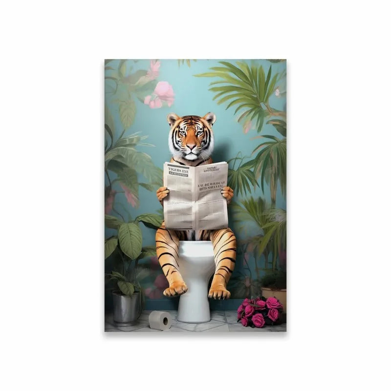 Funny Animal Bathroom Canvas Wall Art | Zebra Giraffe Tiger