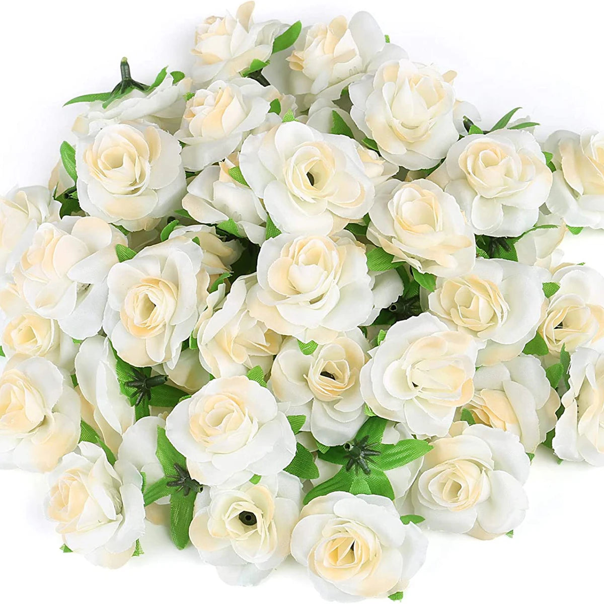 50/100PCS Cream Silk Rose Heads – Wedding, DIY & Craft Decor