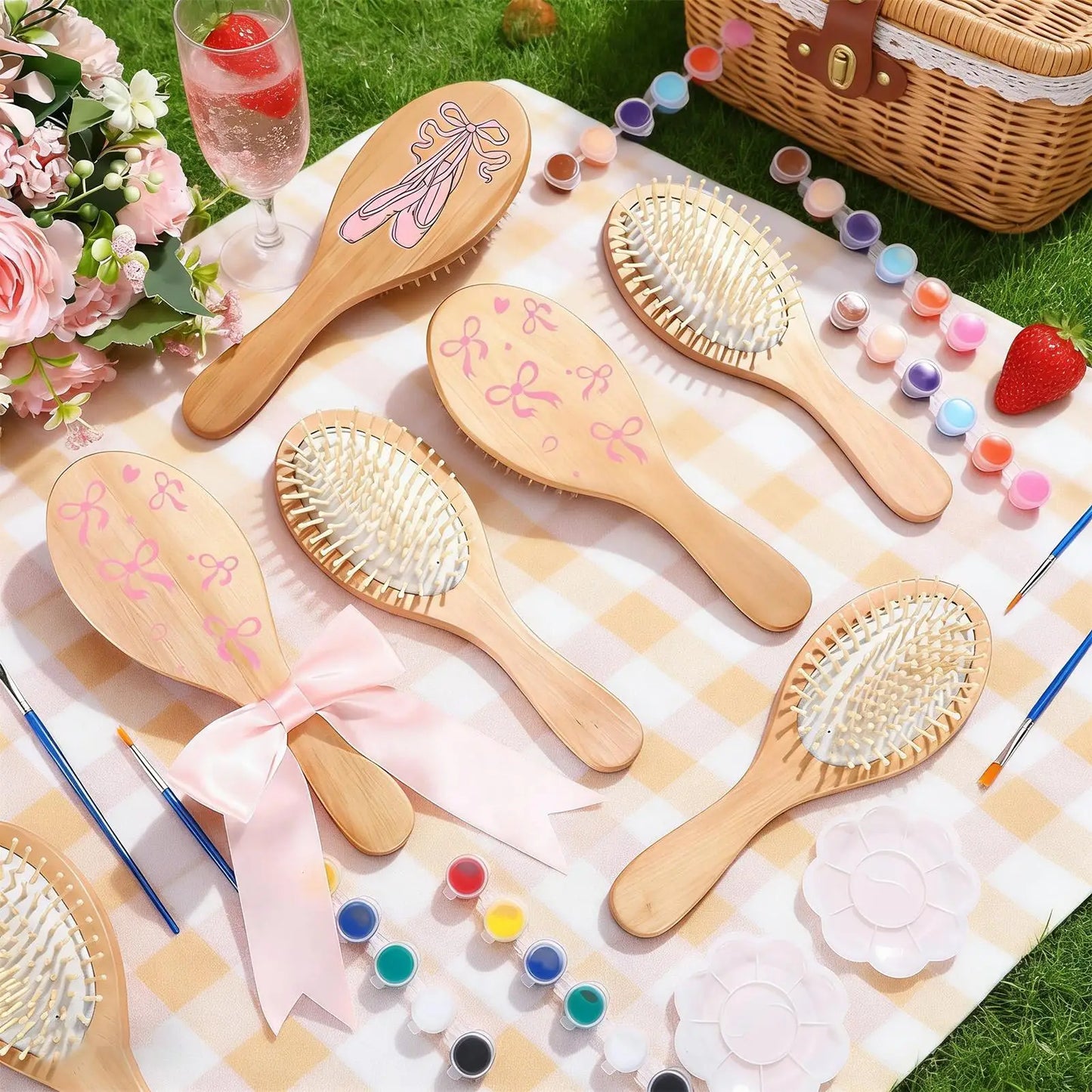 DIY Wooden Hairbrush Painting Kit | 6 Brushes & Color Pens