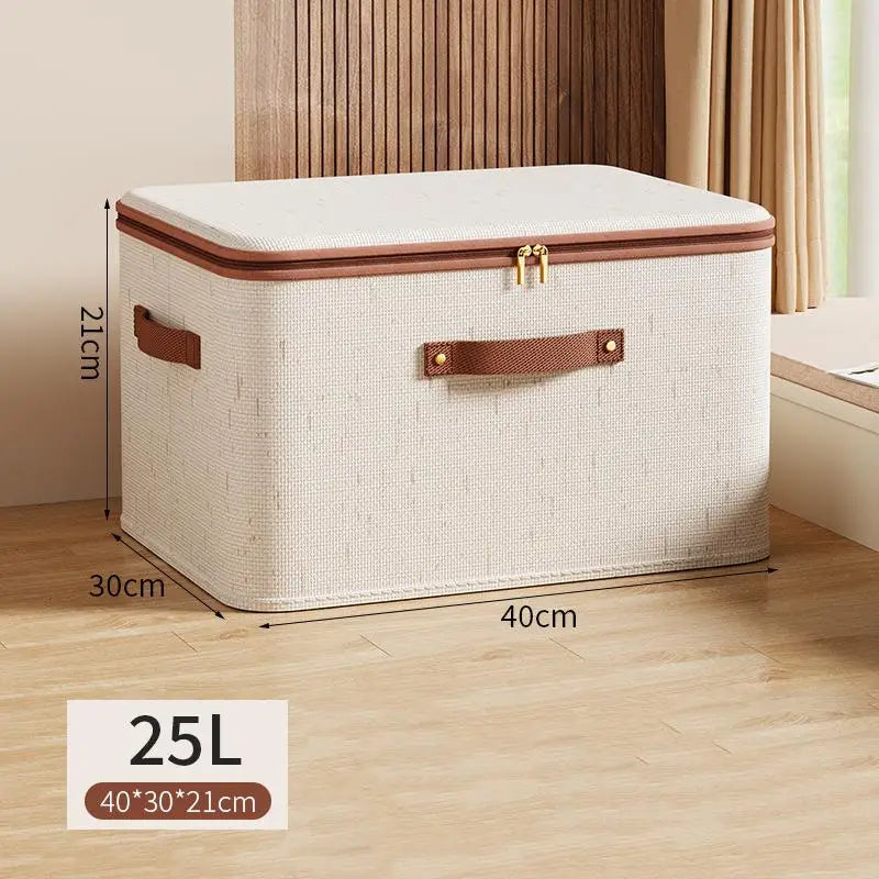 Foldable Zippered Clothes Storage Box | Cotton Linen Organizer