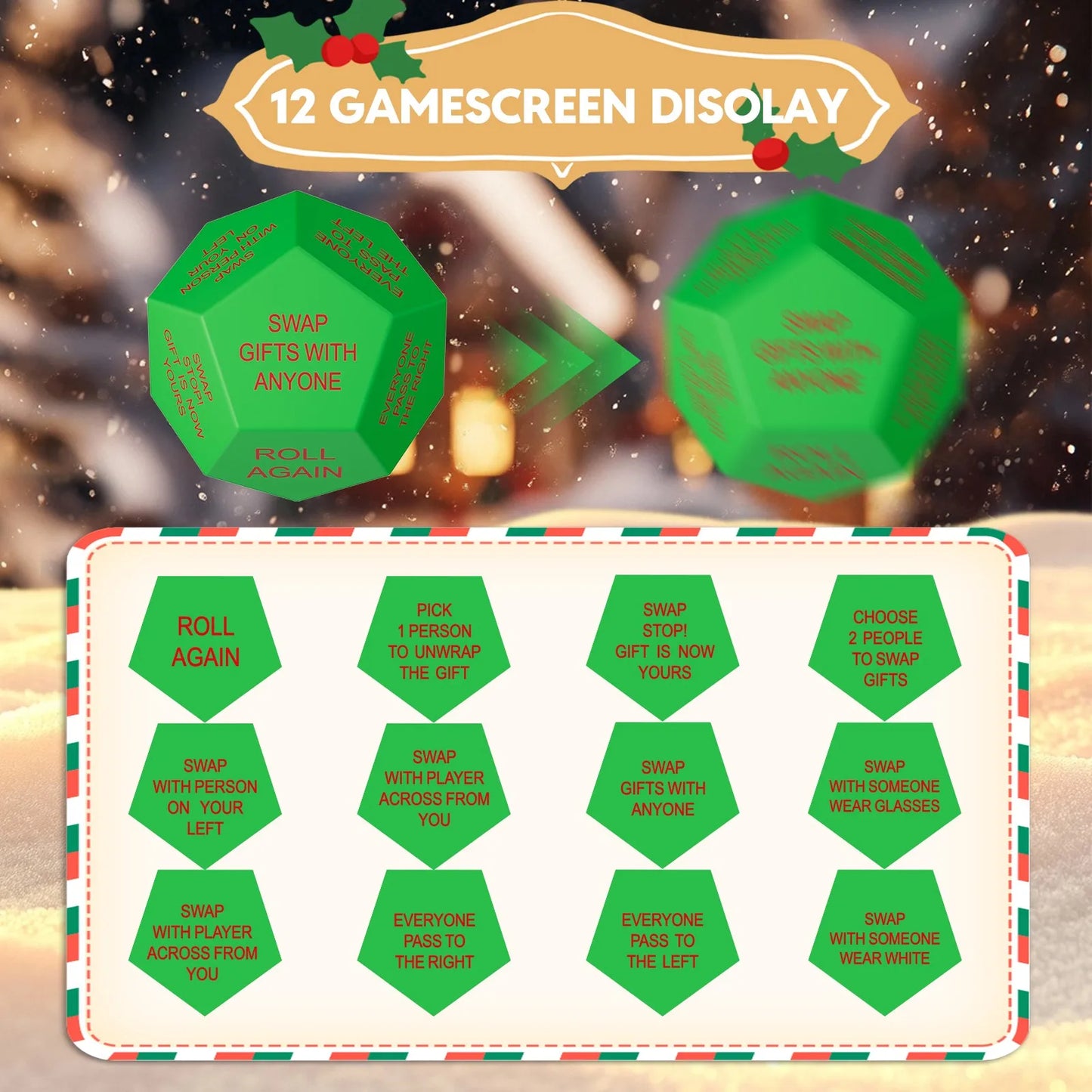 1 set of upgraded 2026 Santa's Gift Exchange Dice - 12-sided Christmas Party Dice with festive holiday designs, suitable for hol Peaceful Pleasures Health and Wellness