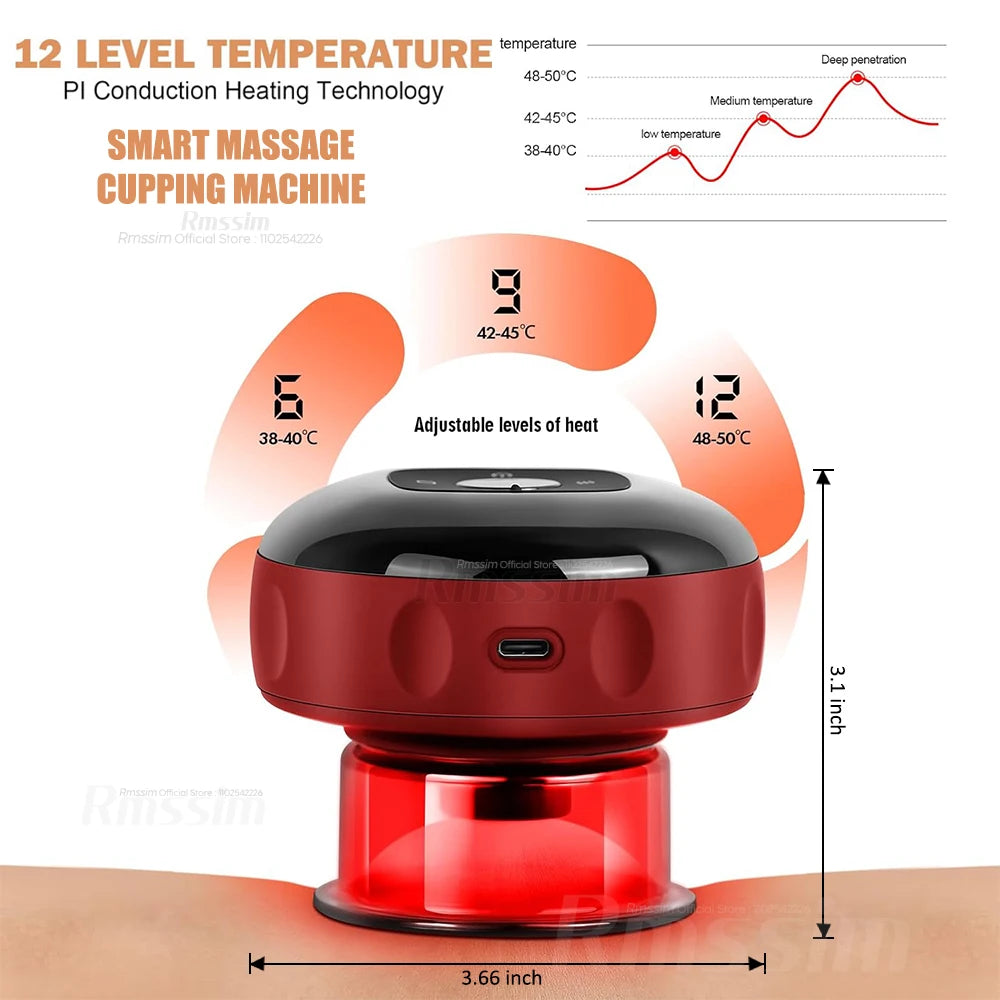 Smart Vacuum Cupper Body Cupping Scraping Massager Electric Heated Suction Cup Device Back Neck Arm Massager Relieve Fatigue Peaceful Pleasures Health and Wellness