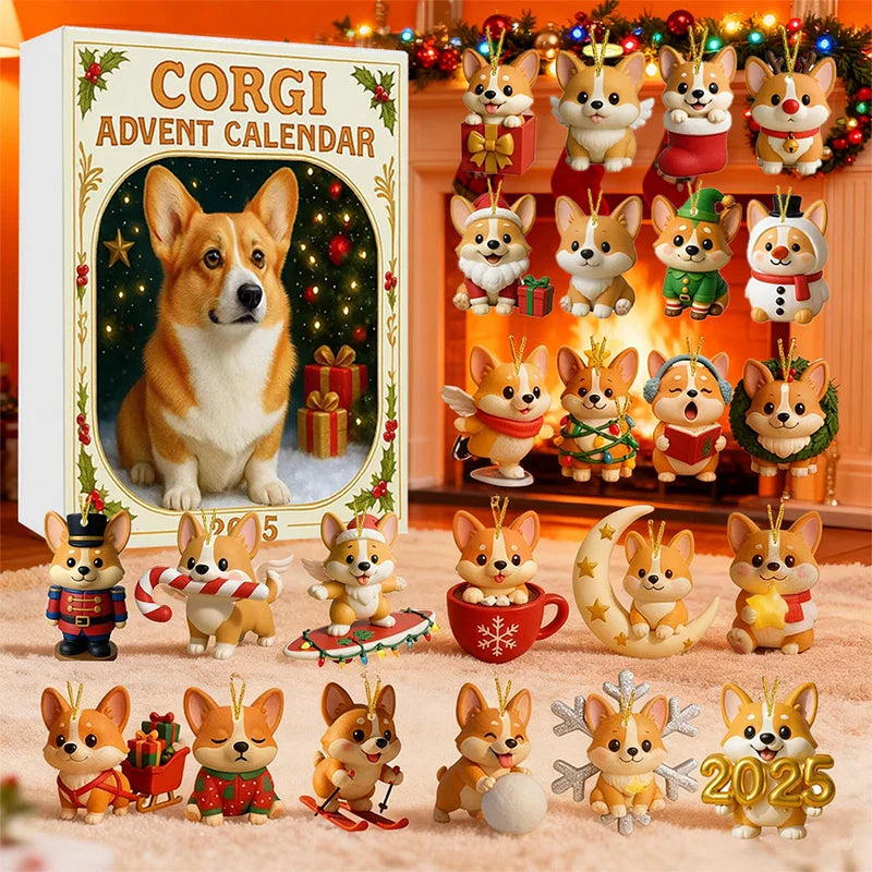 Corgi Advent Calendar 2025 – 24 Mini Dog Christmas Ornaments