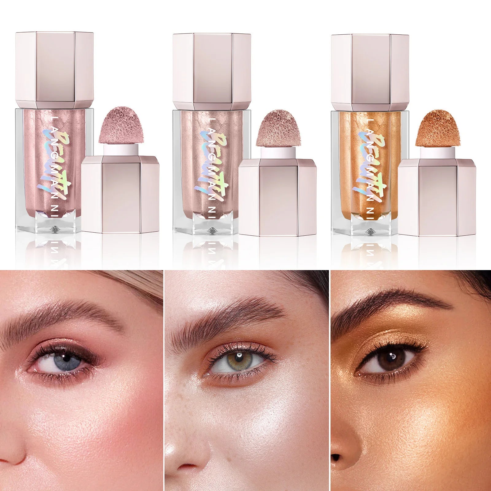 3 Colors Face Brightening Cream, Glitter Highly Saturated Liquid Highlighter, Bright Color Face Contour Makeup Highlighting Peaceful Pleasures Health and Wellness