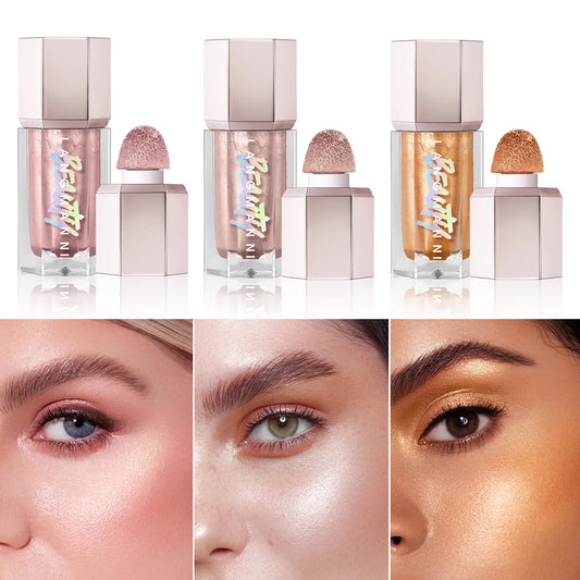 3 Colors Face Brightening Cream, Glitter Highly Saturated Liquid Highlighter, Bright Color Face Contour Makeup Highlighting Peaceful Pleasures Health and Wellness