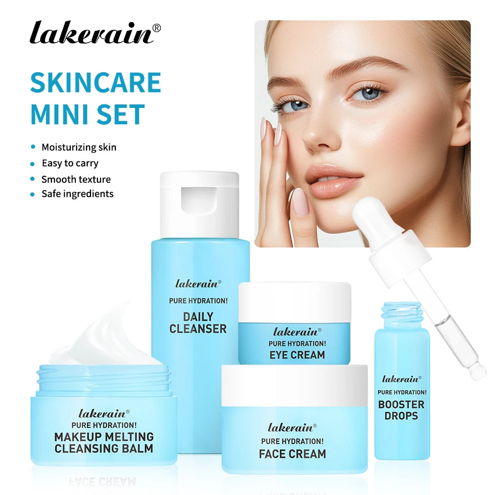 Mini Skincare Set Cream Serum Facial Cleanser Eye Cream Moisturizing Whitening Face Skin Care Travel Facial First Aid Set Peaceful Pleasures Health and Wellness skincare mini set