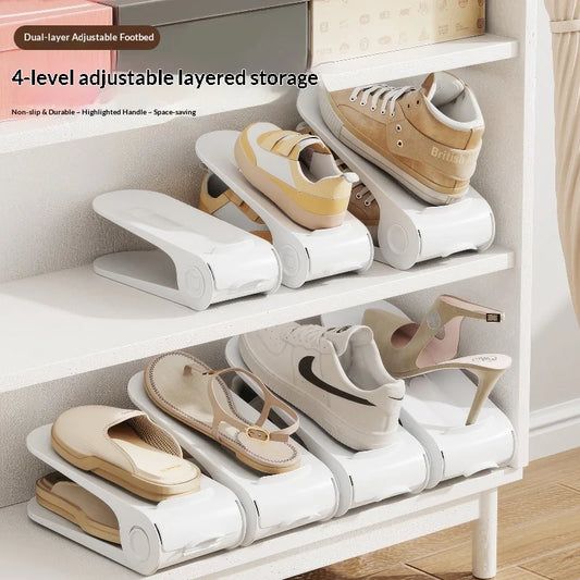 New 10Pcs Shoe Stacker Adjustable Shoe Slots Organizer Shoes Slots Space Saver Double Deck Rack Holder for Children and Adults Peaceful Pleasures Health and Wellness
