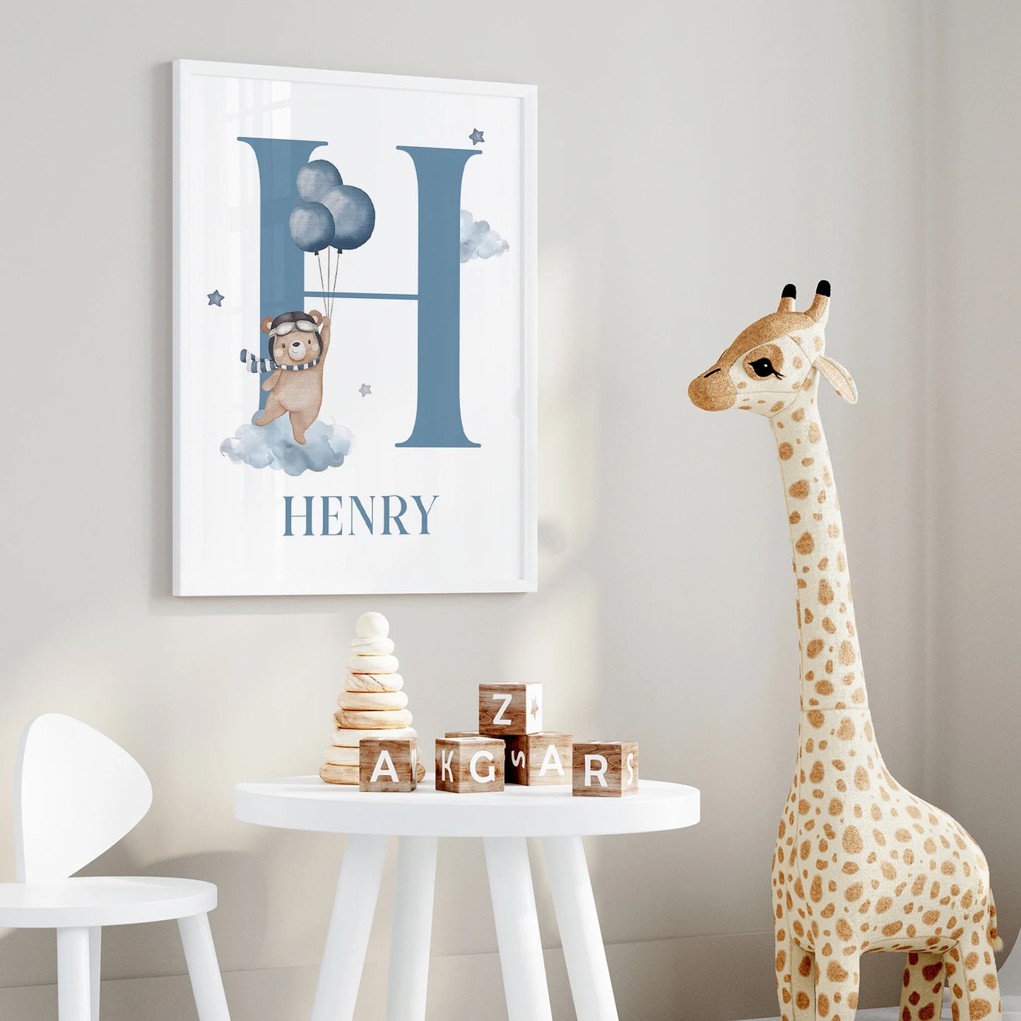 Personalized Blue Bear 3-Piece Canvas Wall Art | Kids Room