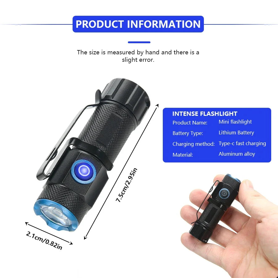 KDULIT XHP50 Mini LED Flashlight 1000LM USB Rechargeable Magnetic