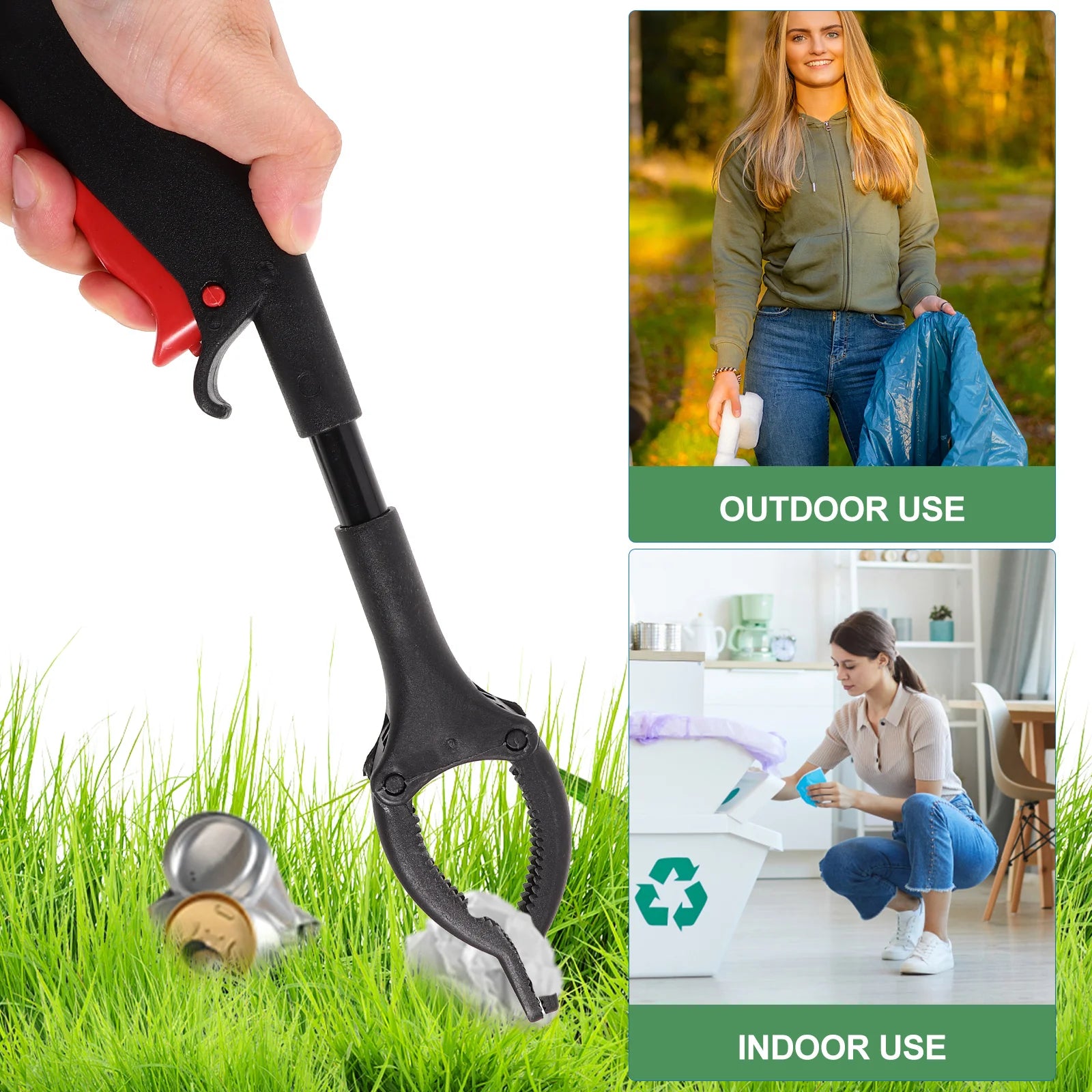 Bending-free Trash Clip Drying Rack Pickup Sticks Garbage Litter Picker Collector Grabber Clips for Elder Portable Reaching Tool Peaceful Pleasures Health and Wellness