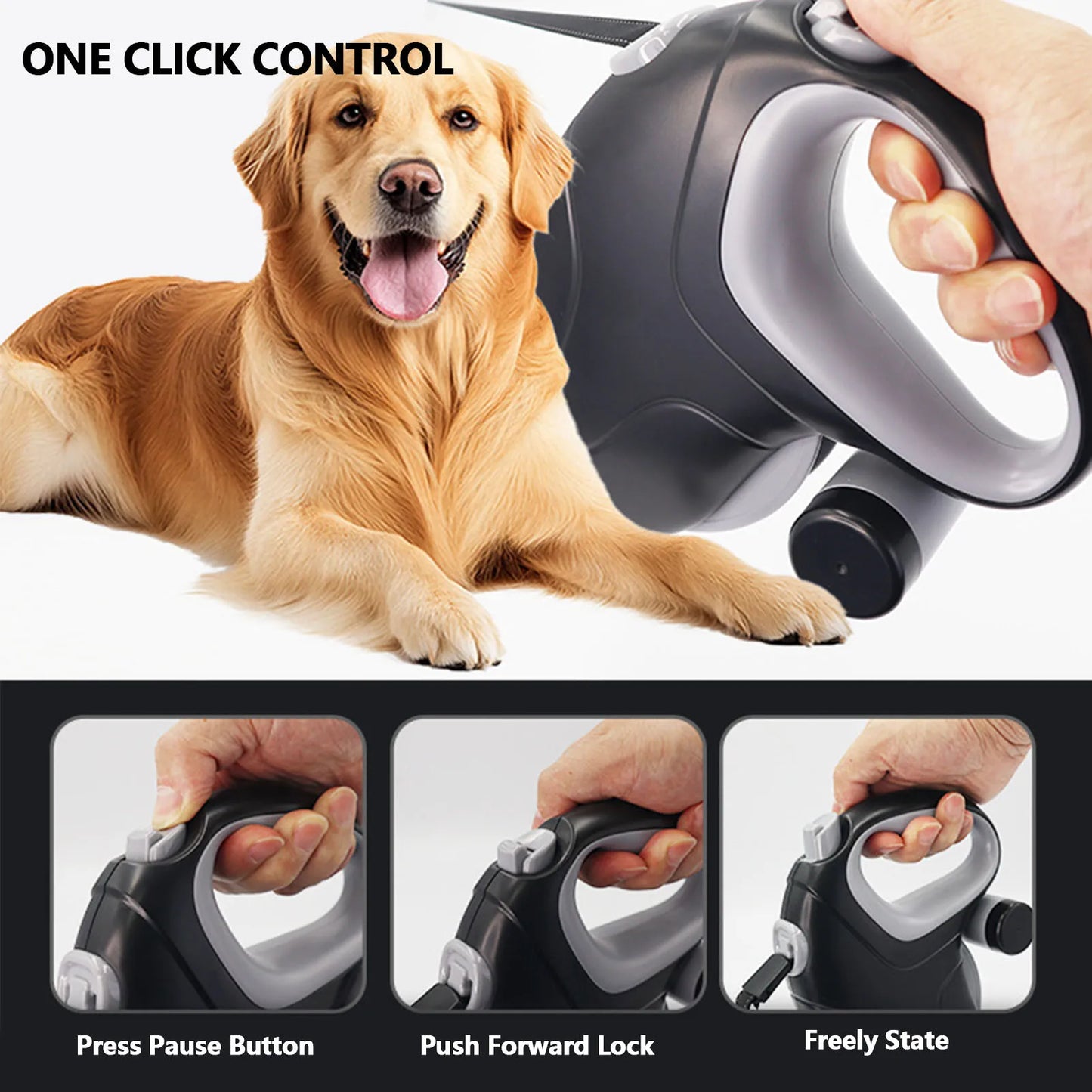 Retractable Dog Leash 33ft 360° Anti-Tangle + Waste Bag Dispenser