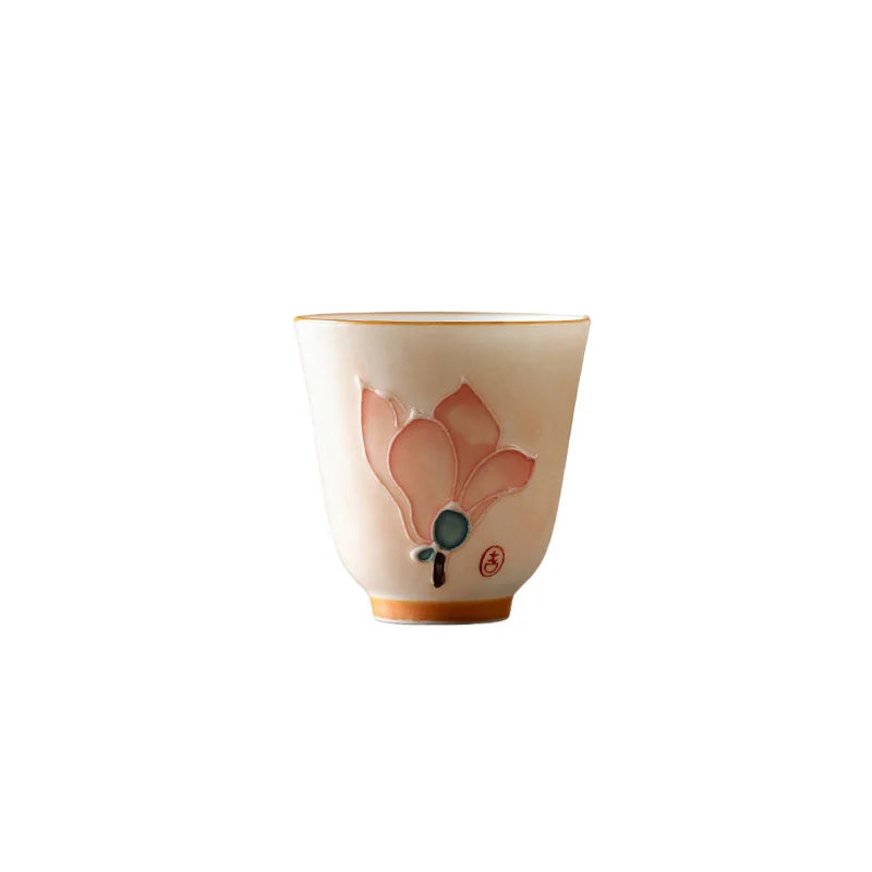 Hand-Painted Lotus Ceramic Teacup | 55ml Porcelain Tea Cup Ceramic Teacup Peaceful Pleasures Health and Wellness